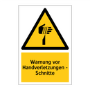 Warnung vor Handverletzungen - Schnitte
