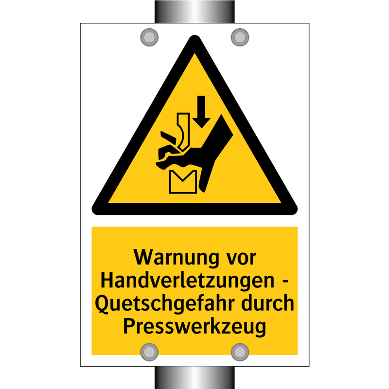 Warnung vor Handverletzungen - Quetschgefahr durch Presswerkzeug