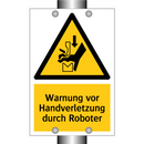 Warnung vor Handverletzung durch Roboter