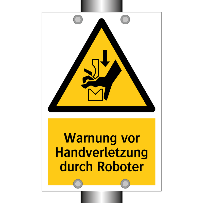 Warnung vor Handverletzung durch Roboter