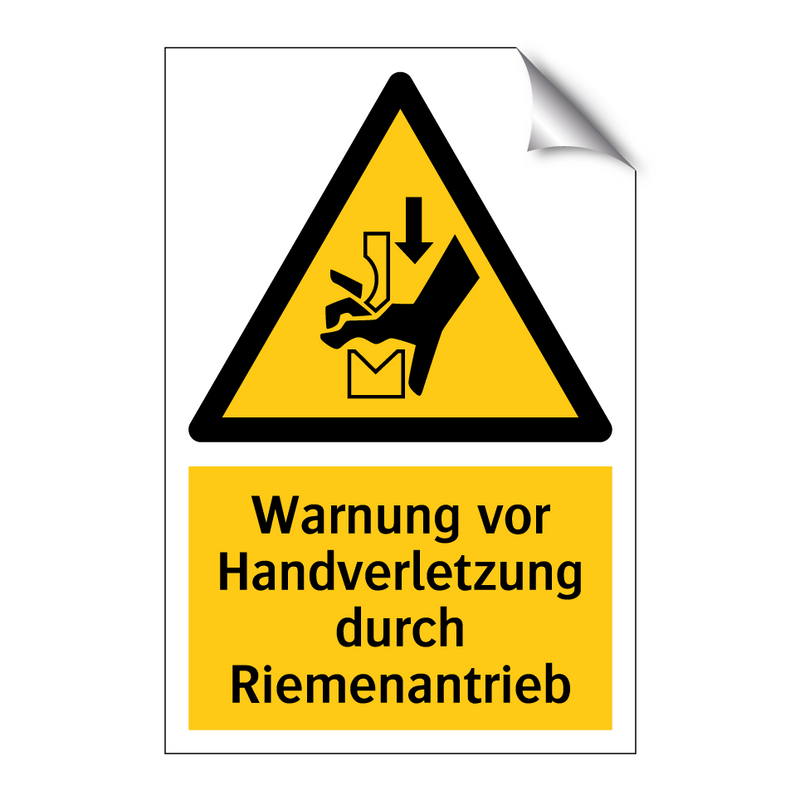 Warnung vor Handverletzung durch Riemenantrieb