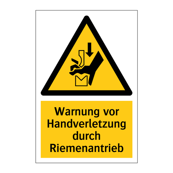 Warnung vor Handverletzung durch Riemenantrieb