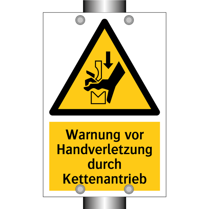 Warnung vor Handverletzung durch Kettenantrieb
