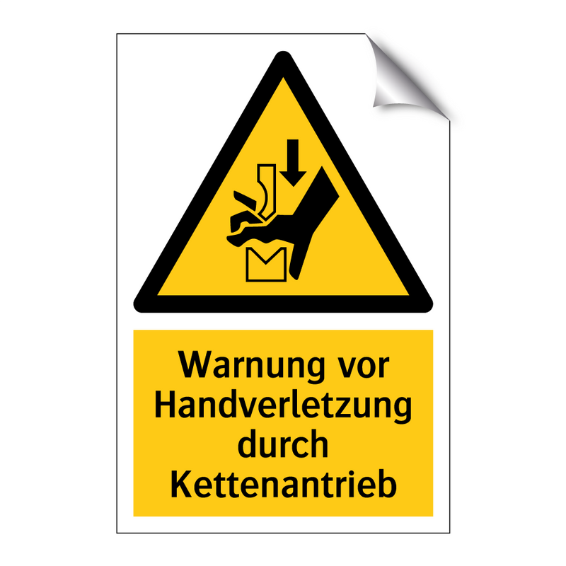 Warnung vor Handverletzung durch Kettenantrieb