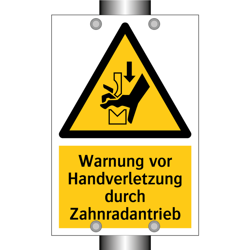 Warnung vor Handverletzung durch Zahnradantrieb