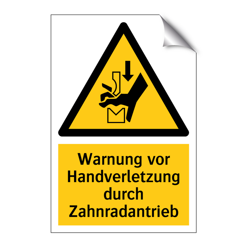 Warnung vor Handverletzung durch Zahnradantrieb