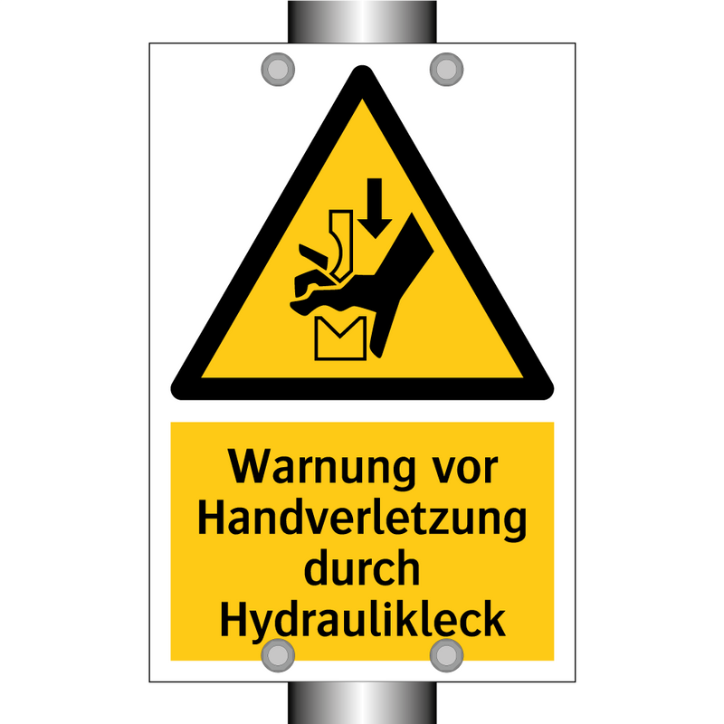Warnung vor Handverletzung durch Hydraulikleck
