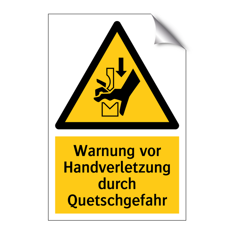 Warnung vor Handverletzung durch Quetschgefahr