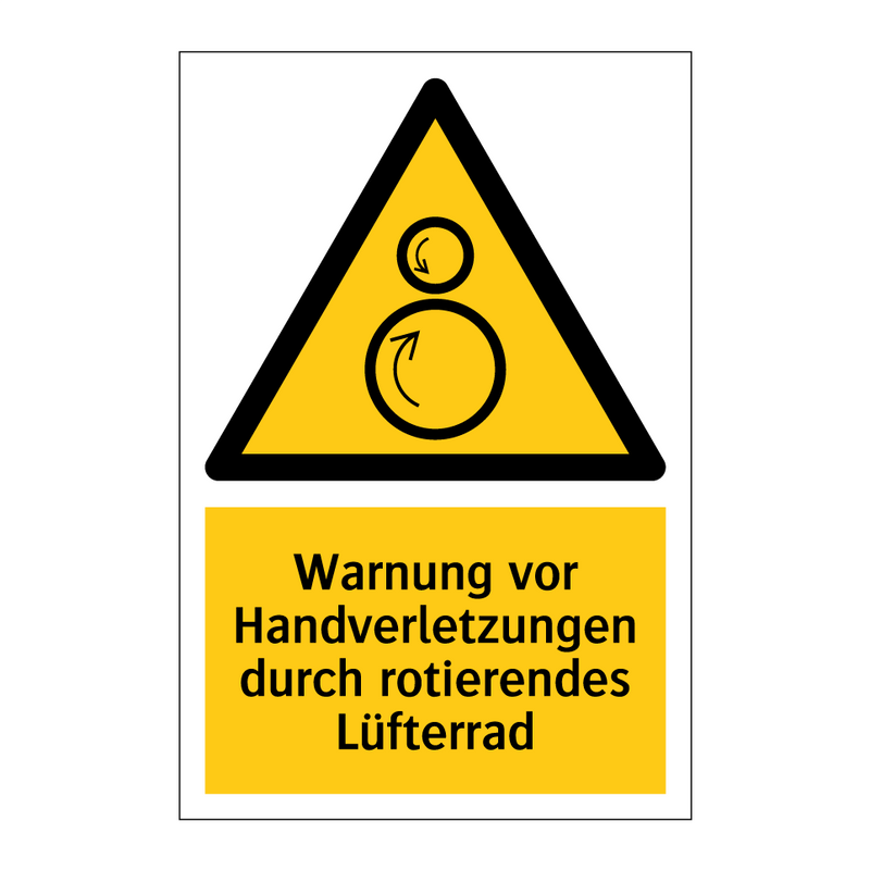 Warnung vor Handverletzungen durch rotierendes Lüfterrad