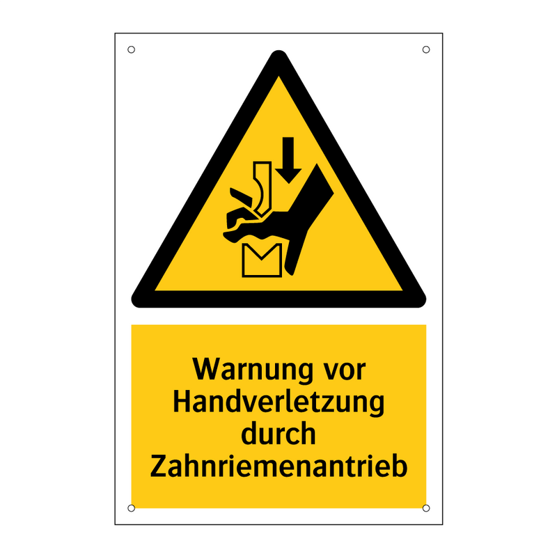 Warnung vor Handverletzung durch Zahnriemenantrieb