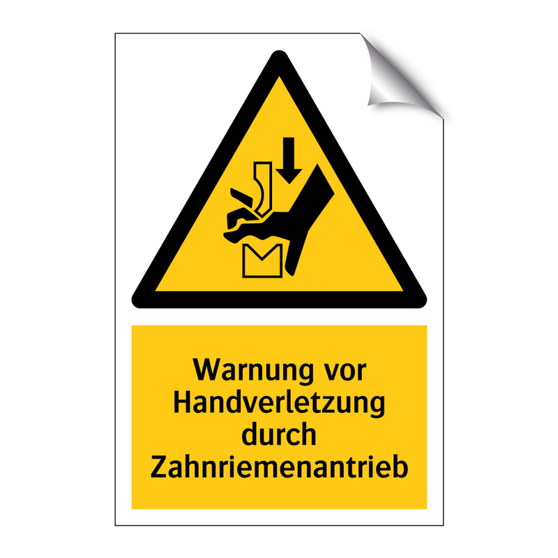 Warnung vor Handverletzung durch Zahnriemenantrieb