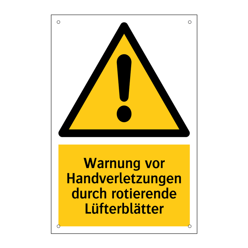 Warnung vor Handverletzungen durch rotierende Lüfterblätter