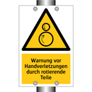 Warnung vor Handverletzungen durch rotierende Teile