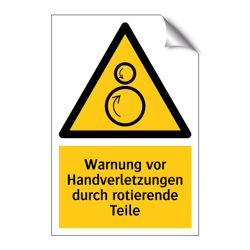 Warnung vor Handverletzungen durch rotierende Teile