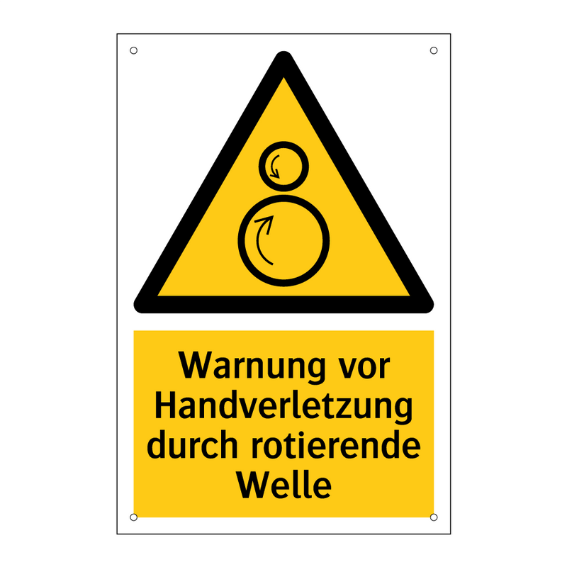 Warnung vor Handverletzung durch rotierende Welle