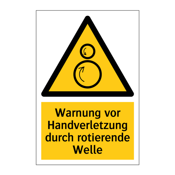 Warnung vor Handverletzung durch rotierende Welle