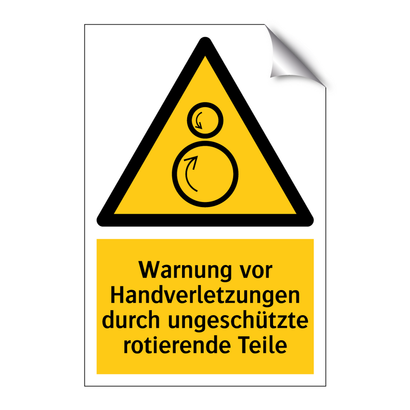 Warnung vor Handverletzungen durch ungeschützte rotierende Teile