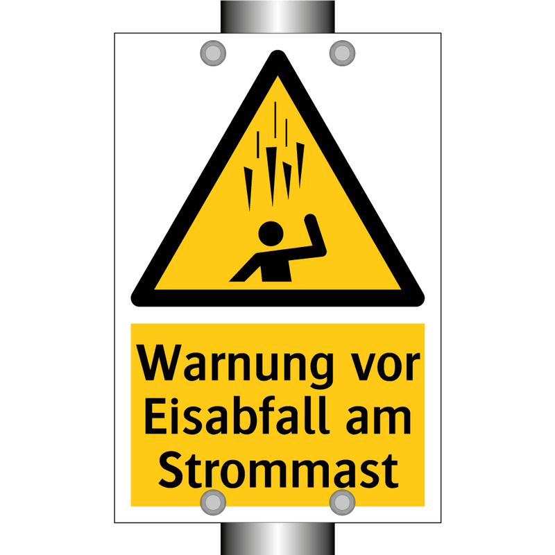 Warnung vor Eisabfall am Strommast