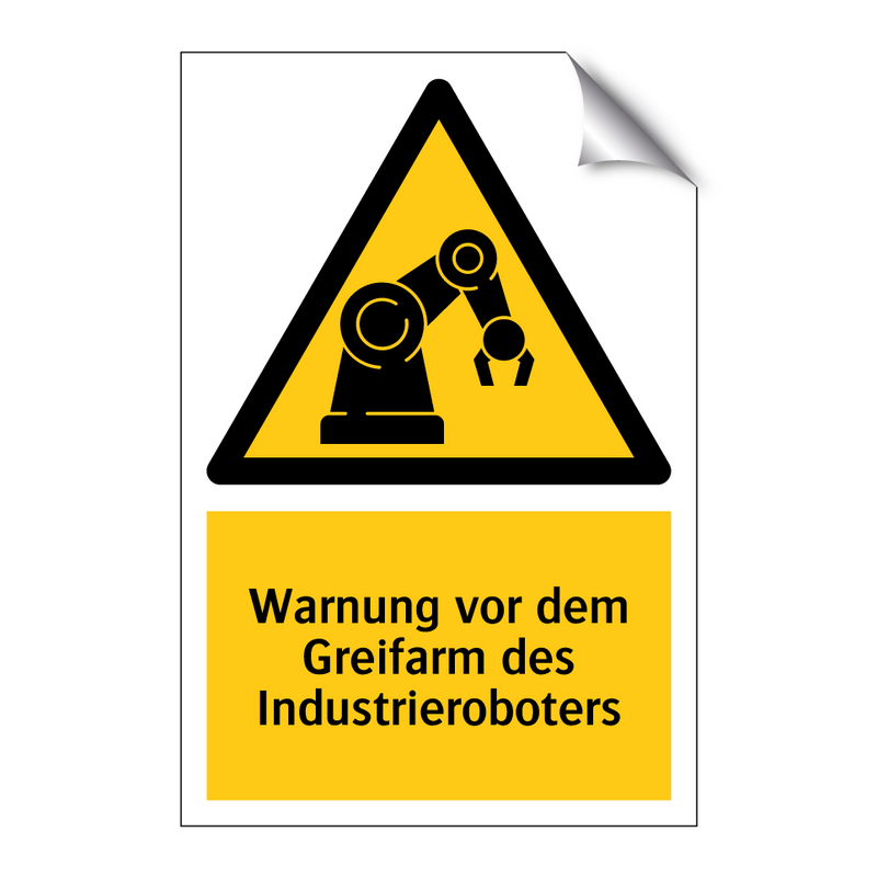 Warnung vor dem Greifarm des Industrieroboters