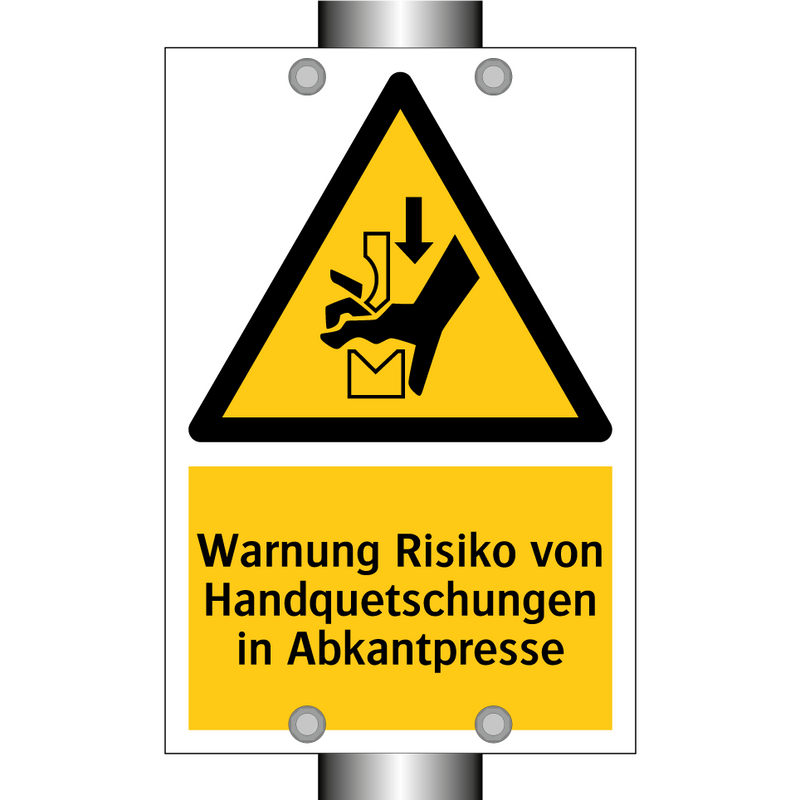 Warnung Risiko von Handquetschungen in Abkantpresse