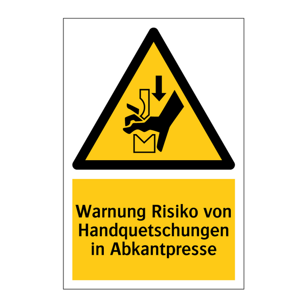Warnung Risiko von Handquetschungen in Abkantpresse
