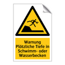 Warnung Plötzliche Tiefe in Schwimm- oder Wasserbecken