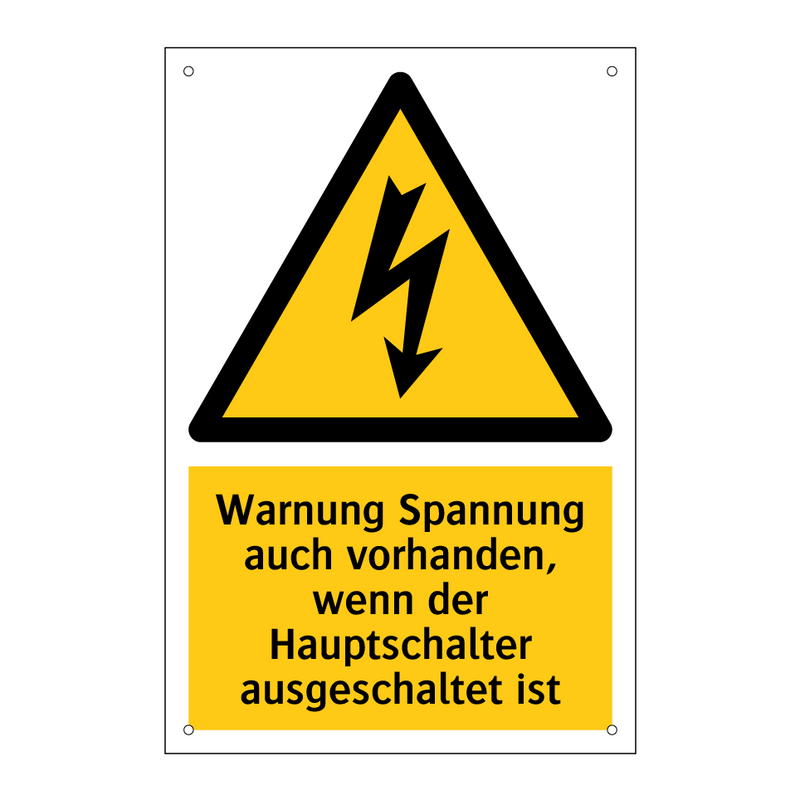 Warnung Spannung auch vorhanden, wenn der Hauptschalter ausgeschaltet ist