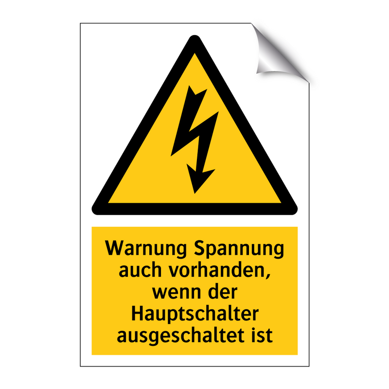 Warnung Spannung auch vorhanden, wenn der Hauptschalter ausgeschaltet ist