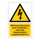 Warnung Spannung auch vorhanden, wenn der Hauptschalter ausgeschaltet ist