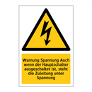 Warnung Spannung Auch wenn der Hauptschalter ausgeschaltet ist, steht die Zuleitung unter Spannung