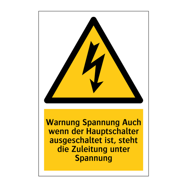 Warnung Spannung Auch wenn der Hauptschalter ausgeschaltet ist, steht die Zuleitung unter Spannung