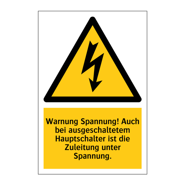 Warnung Spannung! Auch bei ausgeschaltetem Hauptschalter ist die Zuleitung unter Spannung.