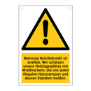 Warnung Holzdiebstahl ist strafbar. Wir schützen unsere Holzlagerplätze mit Waldtrackern, die uns jeden illegalen Holztransport und dessen Standort melden.