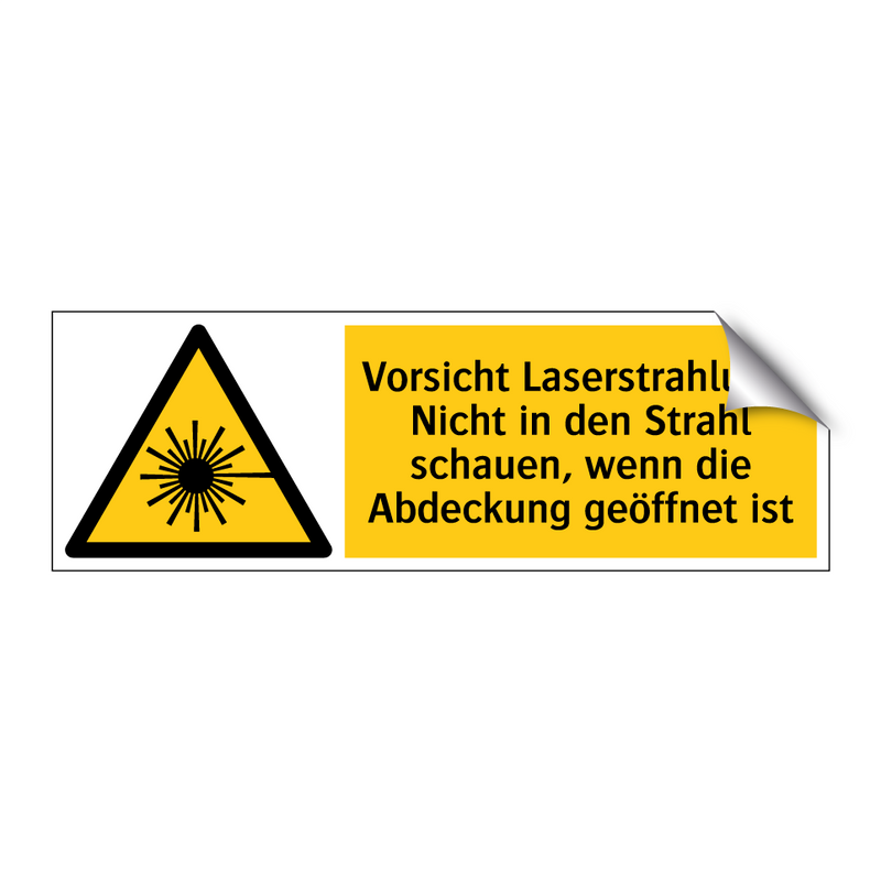 Vorsicht Laserstrahlung, Nicht in den Strahl schauen, wenn die Abdeckung geöffnet ist