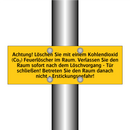 Achtung! Löschen Sie mit einem Kohlendioxid (Co₂) Feuerlöscher im Raum. Verlassen Sie den Raum sofort nach dem Löschvorgang - Tür schließen! Betreten Sie den Raum danach nicht - Erstickungsgefahr!