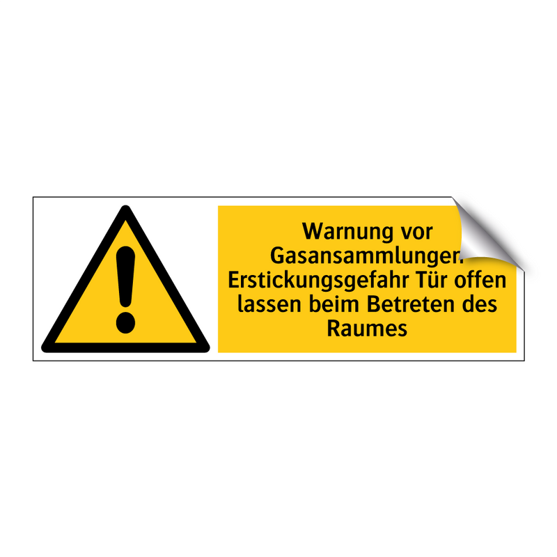 Warnung vor Gasansammlungen Erstickungsgefahr Tür offen lassen beim Betreten des Raumes