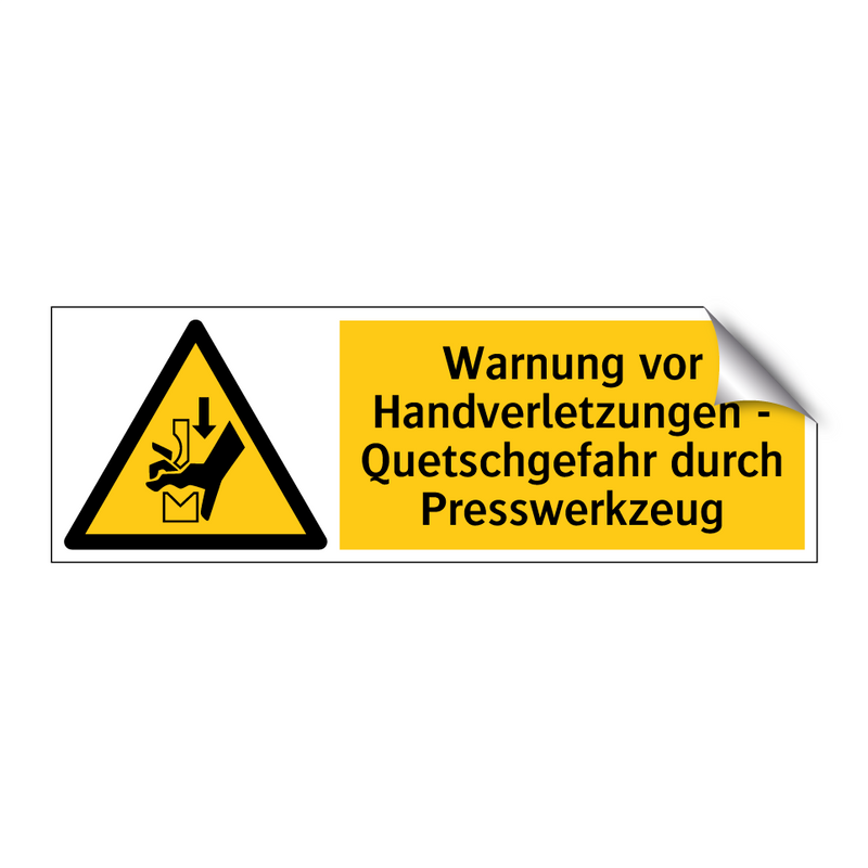 Warnung vor Handverletzungen - Quetschgefahr durch Presswerkzeug