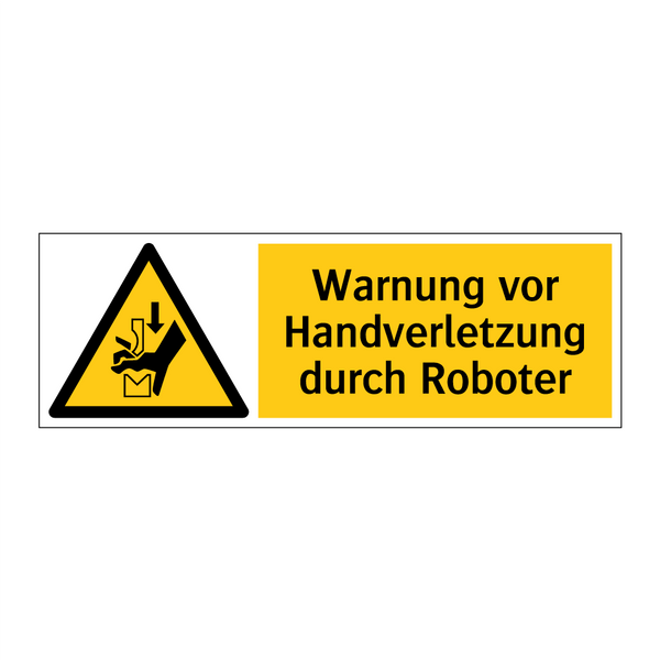 Warnung vor Handverletzung durch Roboter