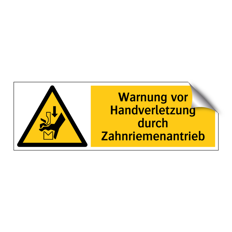 Warnung vor Handverletzung durch Zahnriemenantrieb