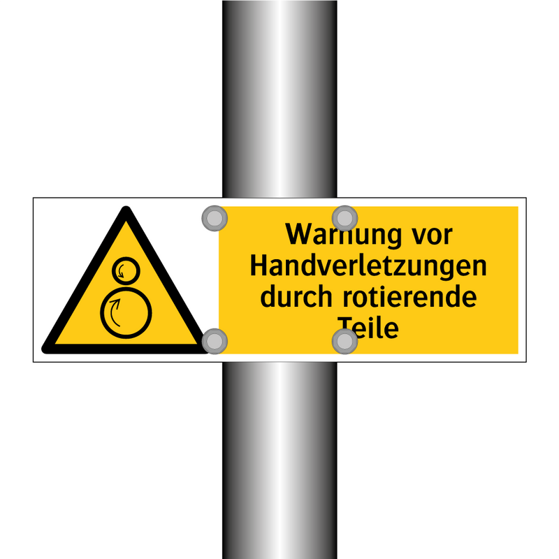 Warnung vor Handverletzungen durch rotierende Teile